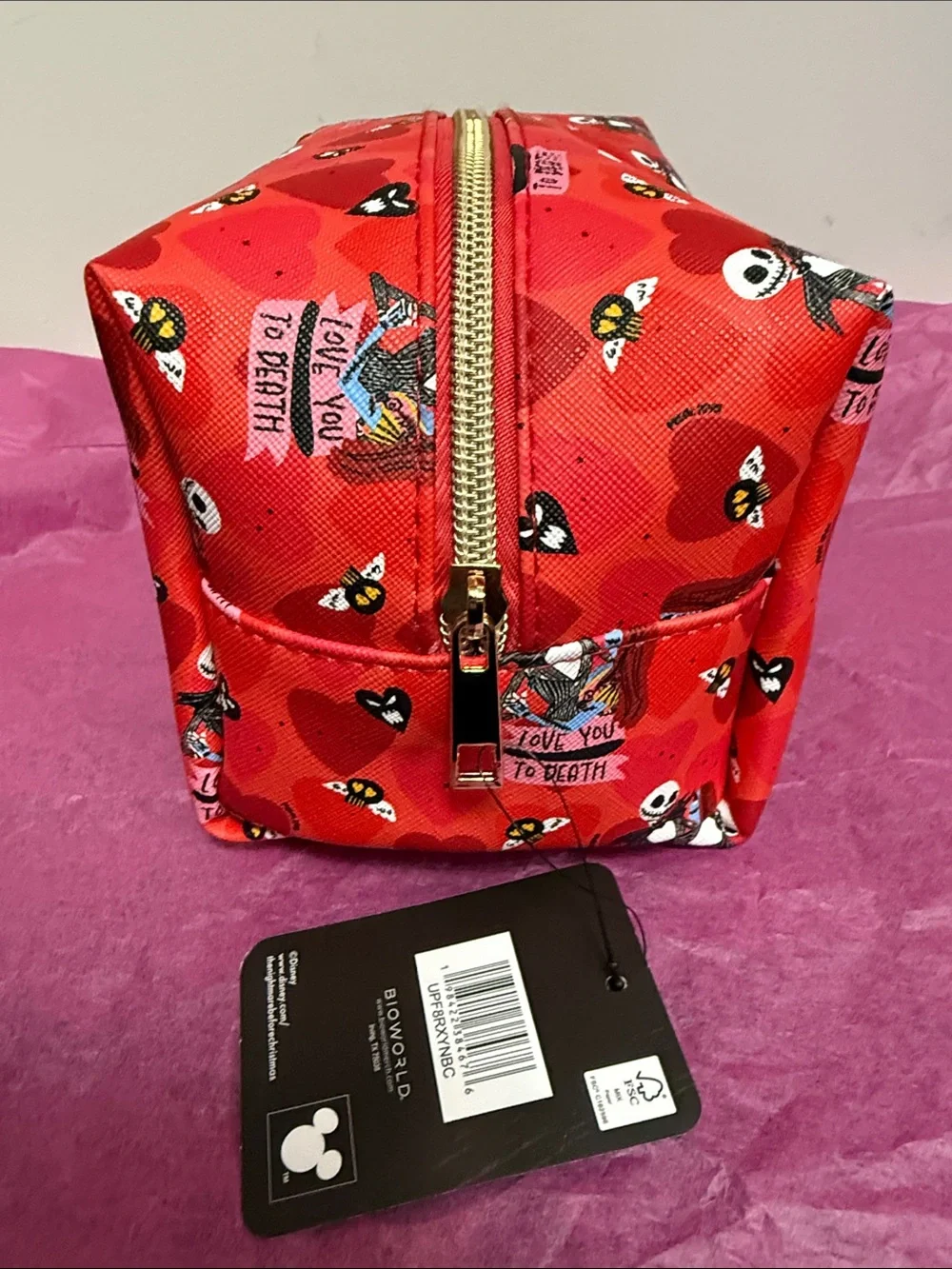 The Nightmare Before Christmas 'Love You To Death' Red Cosmetic Bag NWT